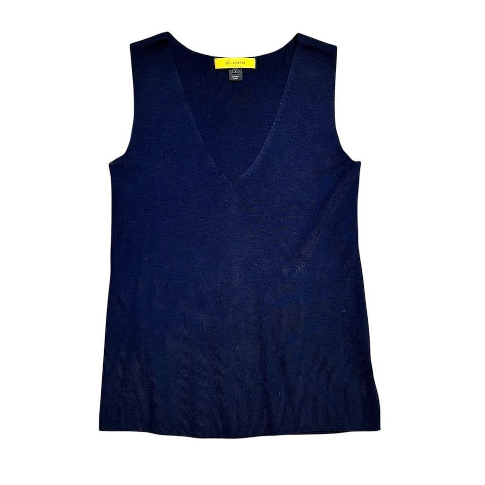 St. John Women's V-Neck Sleeveless Blue Tank Top Size S Casual